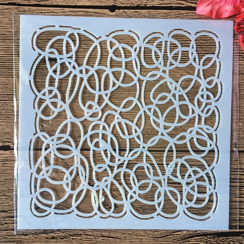 9Pcs/Set 13cm Line Grid Round Geometry DIY Layering Stencils Painting Scrapbook Coloring Embossing Album Decorative Template