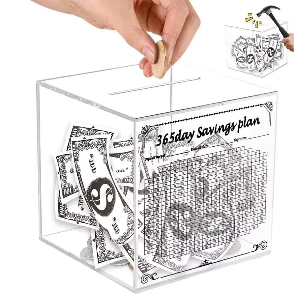 

365 Days Acrylic Money Bank Transparent Digital Savings Jar Non-Breakable Adults And Children Cash Deposit Boxes