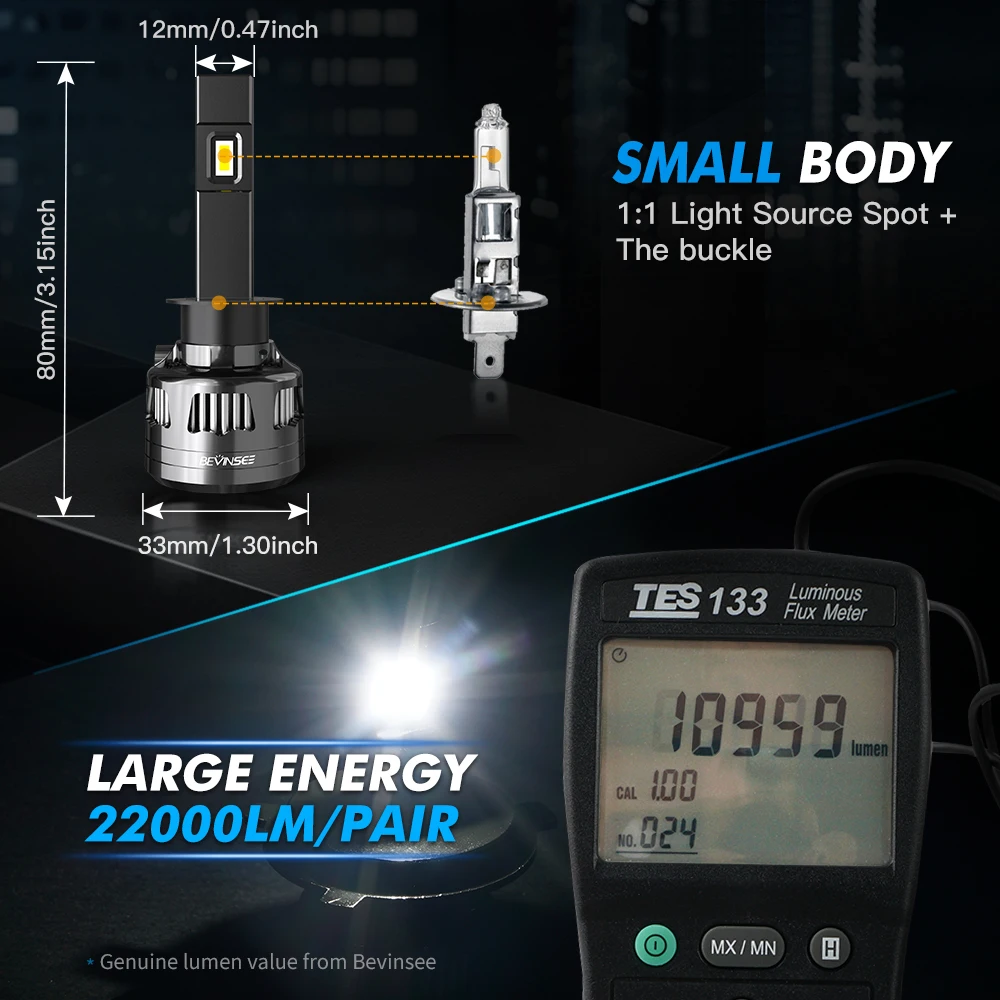 BEVINSEE-Ampoules de sauna LED, feux de voiture super lumineux, anti-courageux, H1, H4, H7, H11, 9005, HB3, 9006, HB4, H8, 9012, CANBUS, 120W, 22000LM, V45