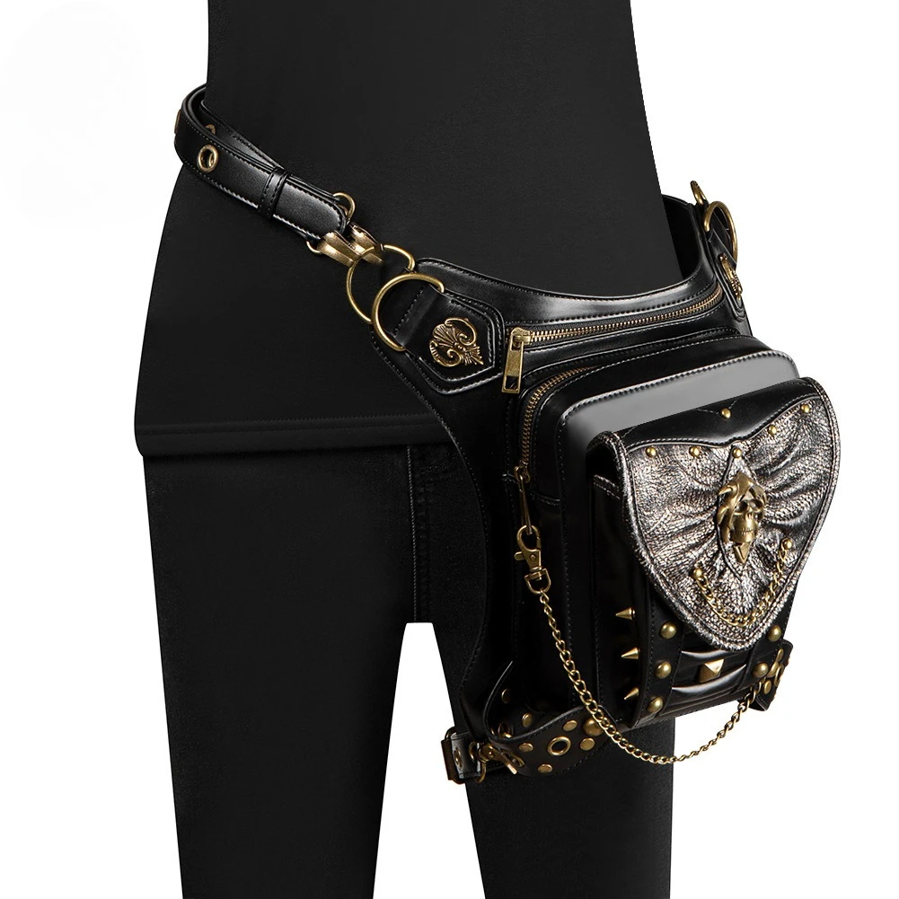 Punk New Women's Bag Skull Chain Locomotive Bag Women's Shoulder Messenger Bag Outdoor Mobile Phone Fanny Pack Men