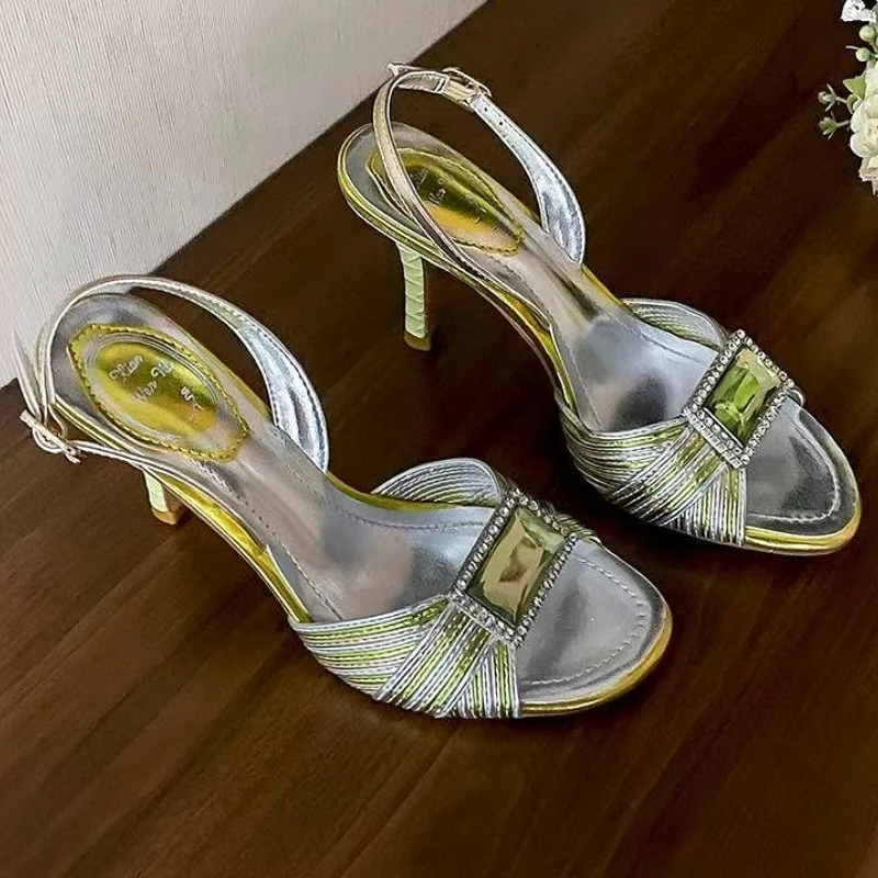 

Роскошные брендовые женские летние сандалии на высоком каблуке со стразами, новые элегантные сандалии, женские модные пикантные вечерние модельные туфли-лодочки