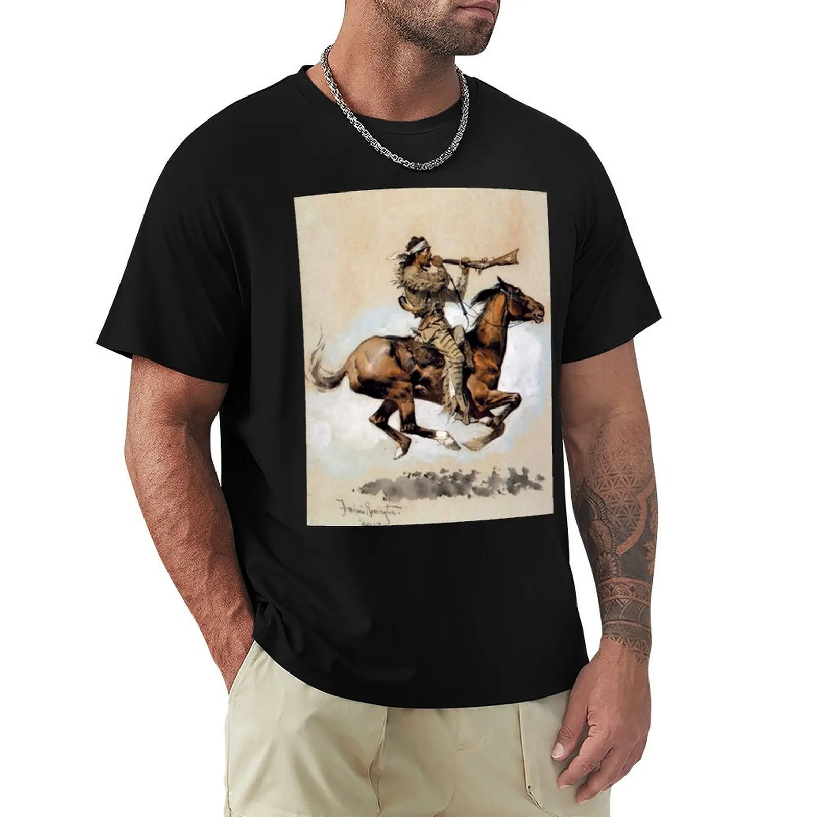 “Buffalo Hunter Spitting Bullets” by Frederick Remington T-Shirt Utility Casual Work T-Shirt