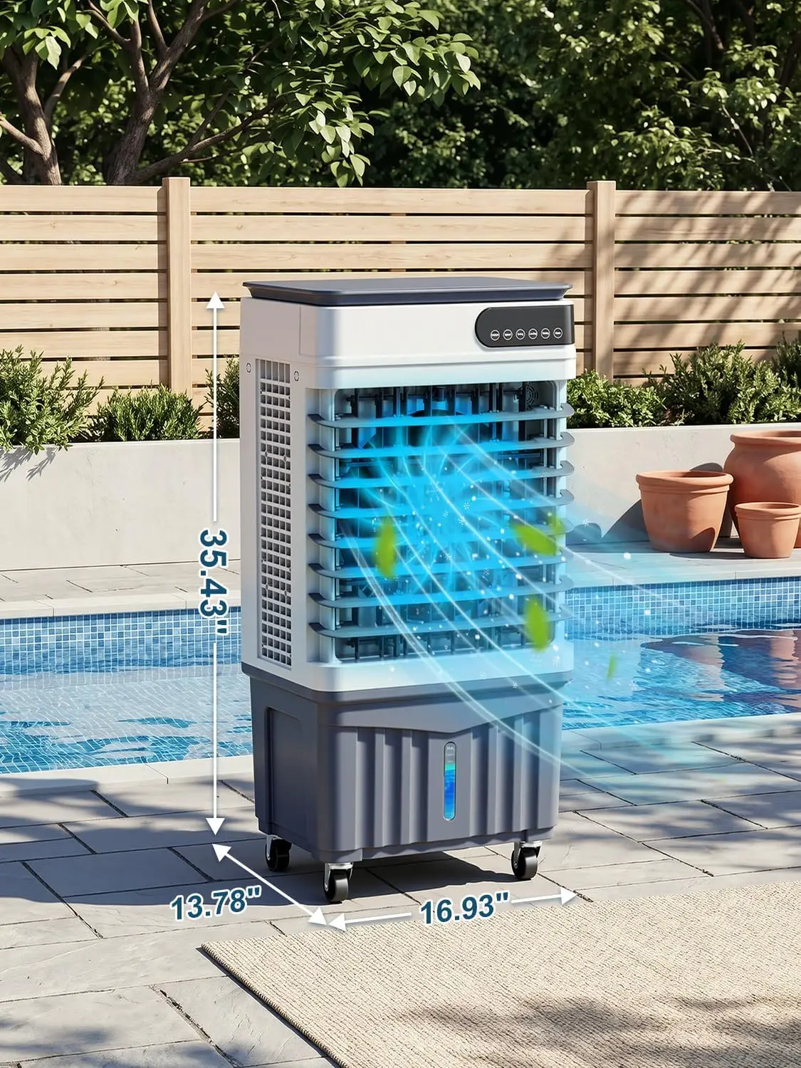 3400CFM Portable Evaporative Air Cooler, 4-in-1 Swamp Cooler with 13.5 Gal Water Tank, 4 Ice Packs, Remote Control, 12H Timer, 120° Oscillation, 3 Speeds & Modes, 36-Inch Cooling Fan for Indoor Bedroom