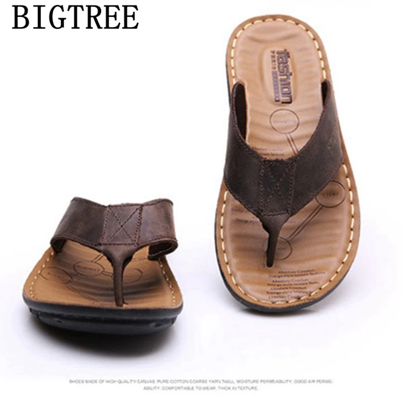 Beach Flip Flops Designer Shoes Men Slippers Genuine Leather Mens Slippers Outdoor Summer Slippers Men Slides Erkek Ayakkabi