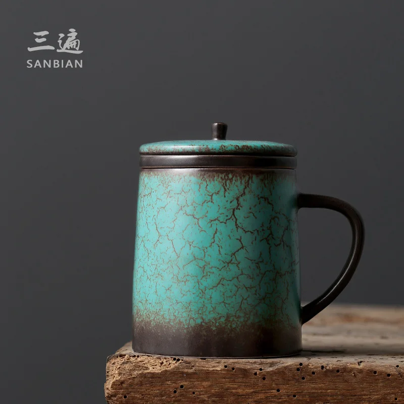 Triple Japanese Style Minimalist Office Personal Cup, Ceramic Lid Tea Separation With Filter, Mug, Making Cup
