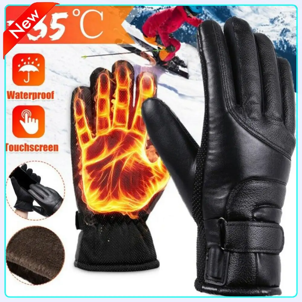 

USB Heated Gloves Waterproof Winter Electric Warming Gloves Soft Hand Warmers Leather Heating Gloves for Fishing Riding Cycling