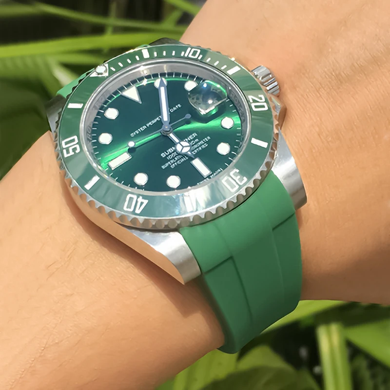 Correa de goma con interfaz de arco para reloj de buceo, pulsera de 20MM para la serie sumergible ROX, esfera de 40MM, negro, verde, azul