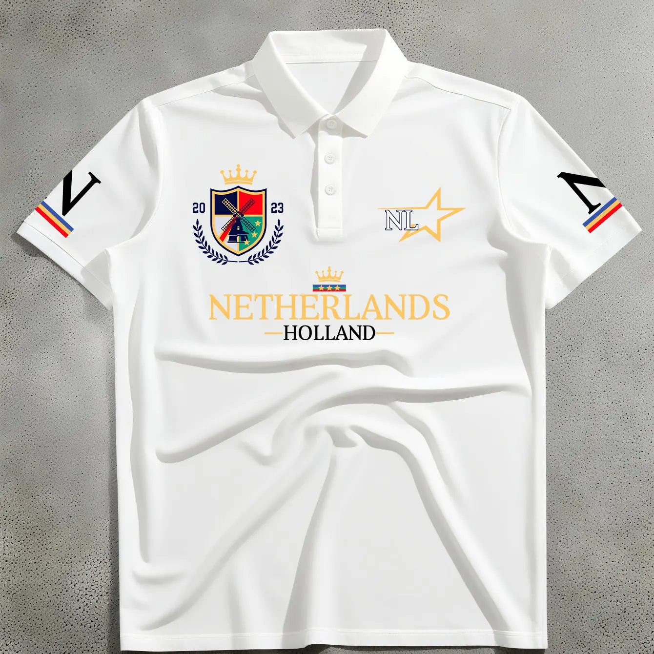 New American Retro Style, Crown Emblem+five Pointed Star Character Armband Printed Polo Shirt