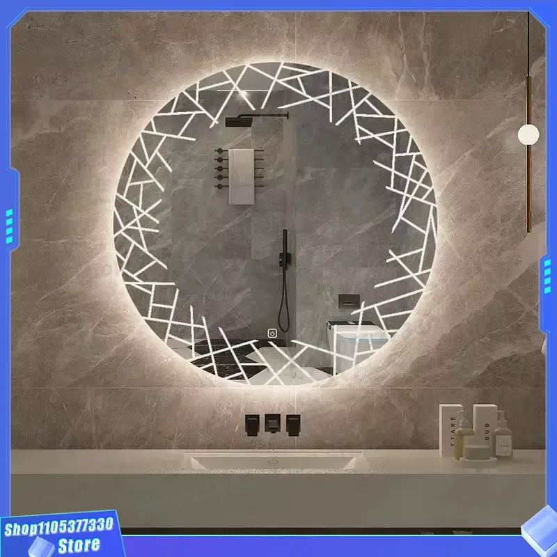 Round Smart Mirror with Bluetooth LED Light Touch Screen Wall Mounted Bathroom Mirror for European American Home Decor Style