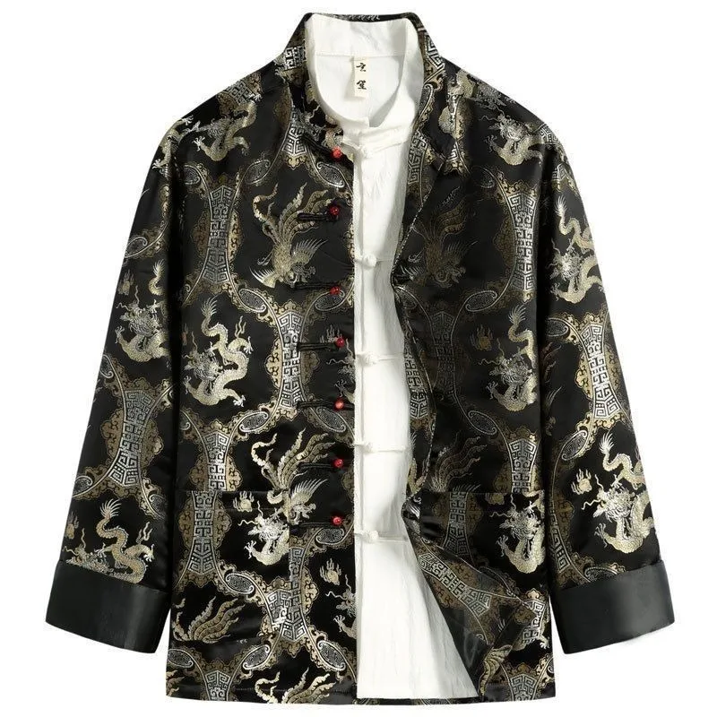 

Spring New Tang Suit Men's Chinese-style Coat Retro Improved Long-sleeved Coat Original Button-up National Trend Printed Top