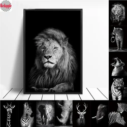 Nero bianco elefante leone cervo tigre leopardo, rinoceronte, zebra 5D diamante ricamo pittura trapano rotondo completo fai da te mosaico decor