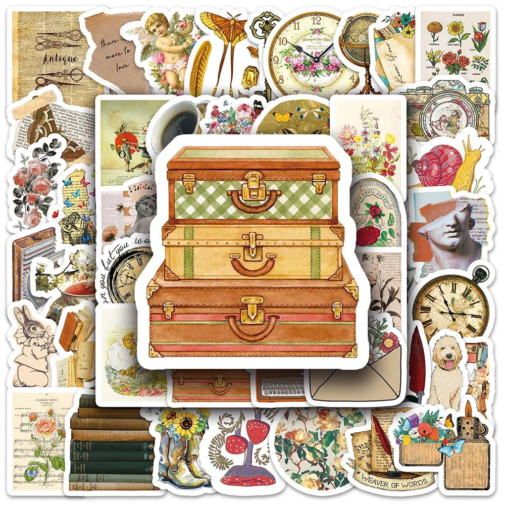 

10/30/50pcs Cartoon Retro Art Aesthetic Stickers Vintage Flower Pattern Graffiti Decals Laptop Water Bottle Phone Sticker Decor