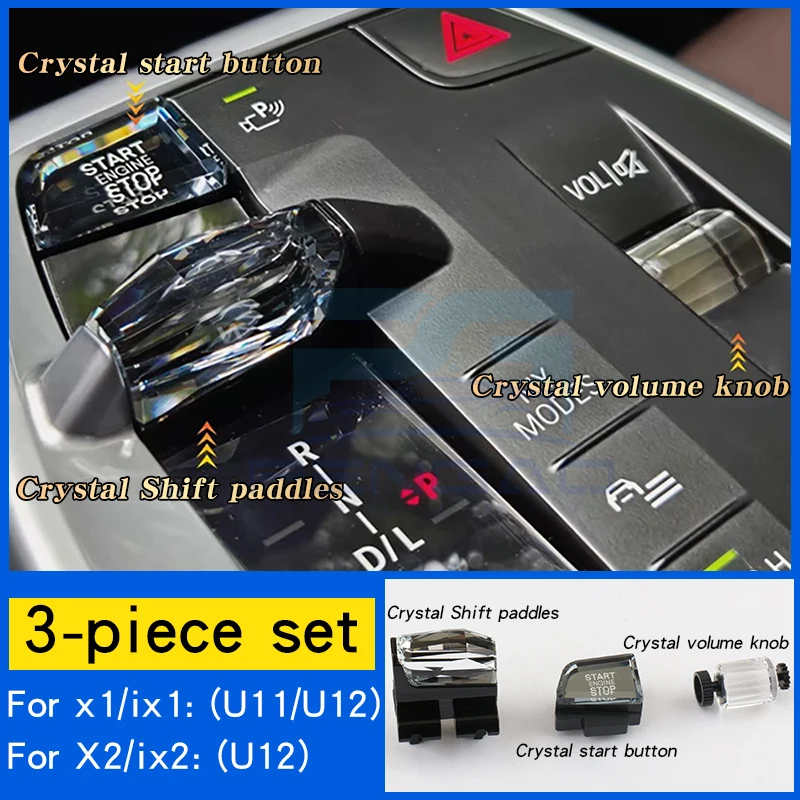 LHD 3-piece set for BMW ix1 x1 ix2 x2 Upgrade crystal gear lever paddle New x1 ix1 model car interior accessories