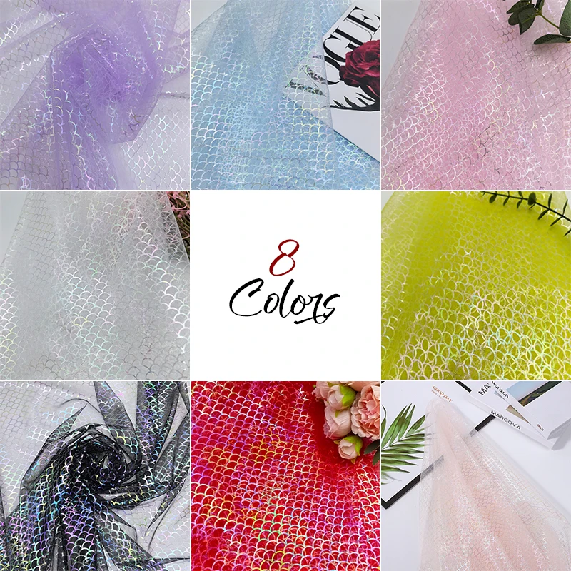 

300*150cm Colorful Fish Scale Tulle Fabric Soft High-density Bronzing Mesh Cloth For Diy Sewing Puffy Skirt Dress Stage Costume