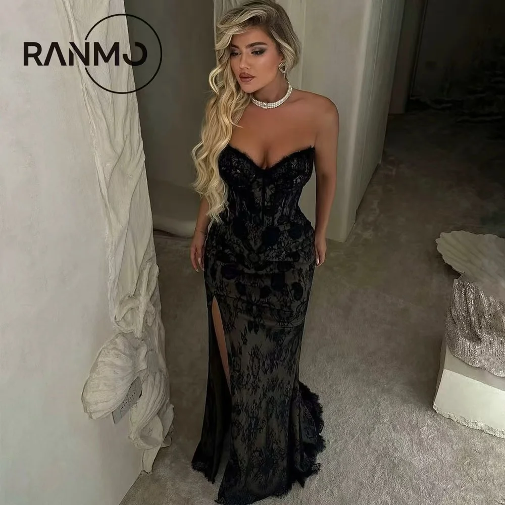 

Ranmo 2026 Милое длинное вечернее платье с разрезом по бокам, сексуальное черное кружевное платье с открытой спиной, новые платья для выпускного вечера по индивидуальному заказу