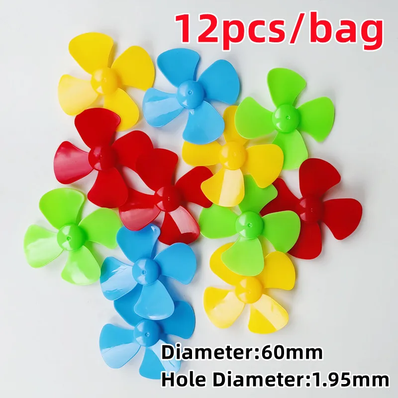 12pcs Micro DIY Motor 2mm Shaft Propeller with 4 Vanes 60mm Fan Shape for Fan Leaves Ship Model RC Boat DIY Airplane Science