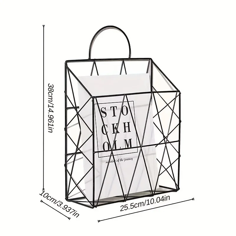 

Iron Wall-Mounted Basket for Desktop Books, Portable Newspaper Rack, Magazine File Organizer, Room Decor, & Bathroom Decor, Sp