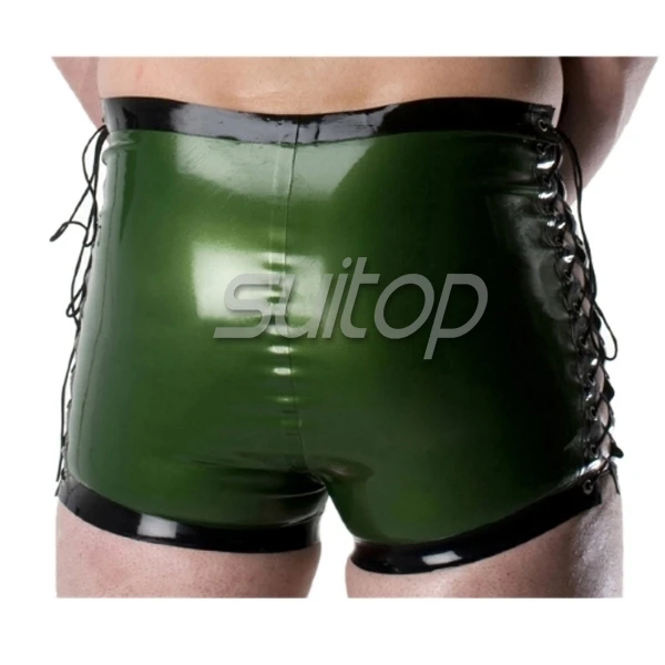 Suitop اللاتكس undershort مثير السراويل الملاكم اللاتكس الساخنة بأربطة للرجال