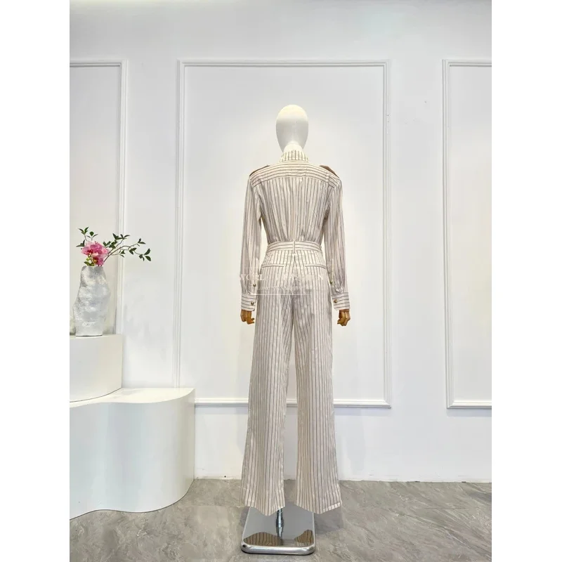 2026 موضة جديدة المشمش شريط طباعة كم طويل بلوزة بلايز وسراويل مجموعة ملابس العمل #4