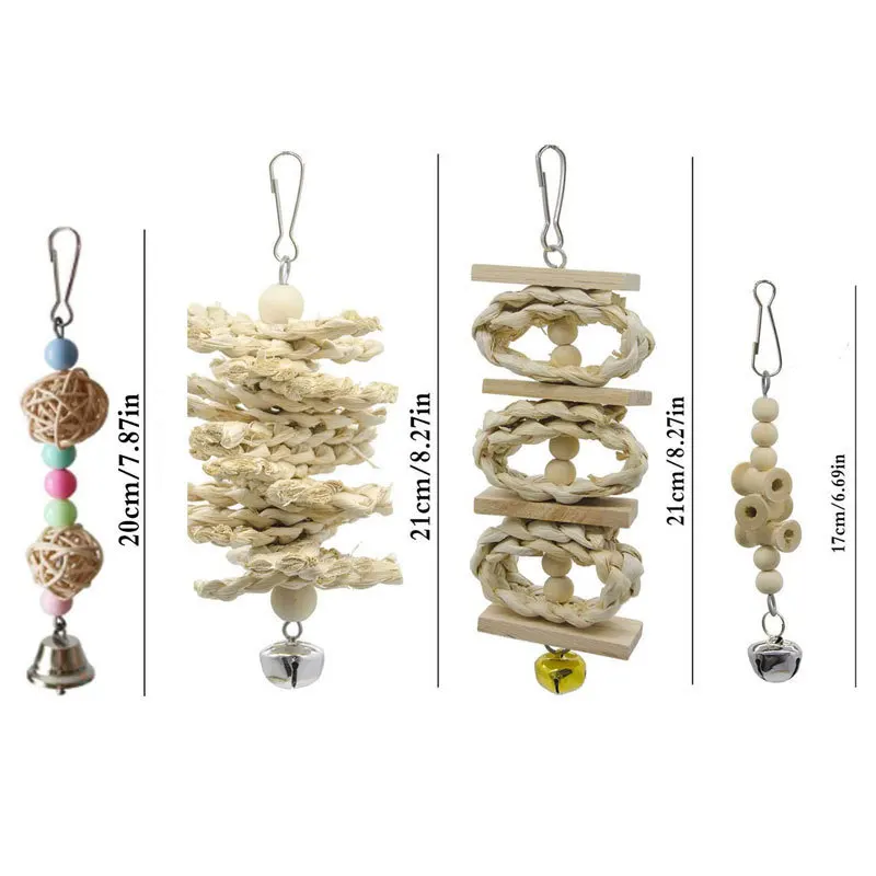 8PCS Set Combination Parrot Bird Toys Wood Articles Bite Pet Bird Toys For Parrot Training Bird Toy Swing Ball Bell Standi