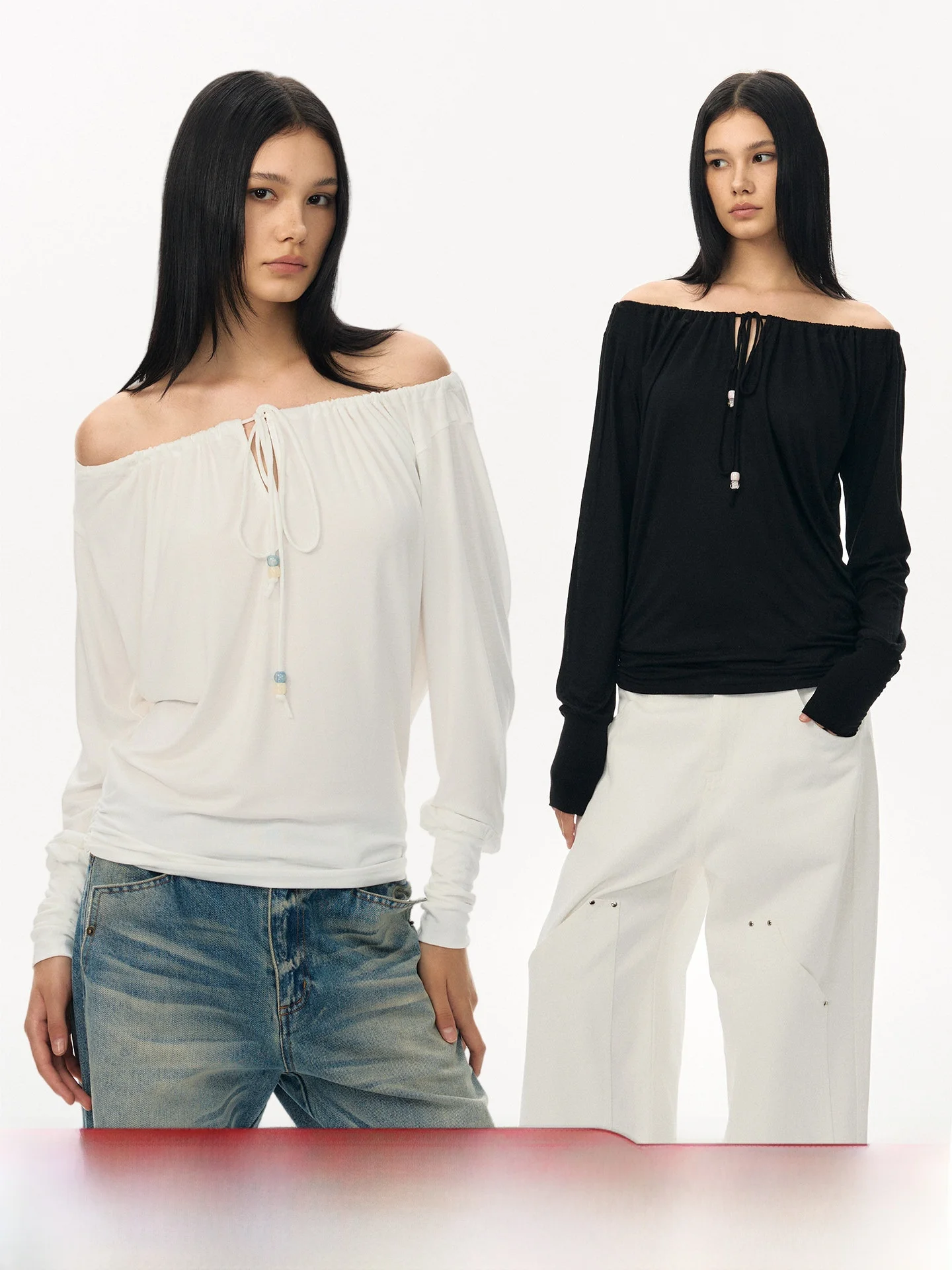 

Goosfir Original Design Double Color oulder Banded Long Sve T-irt Faion Slimming Base Layer Top for Women Casual Sle