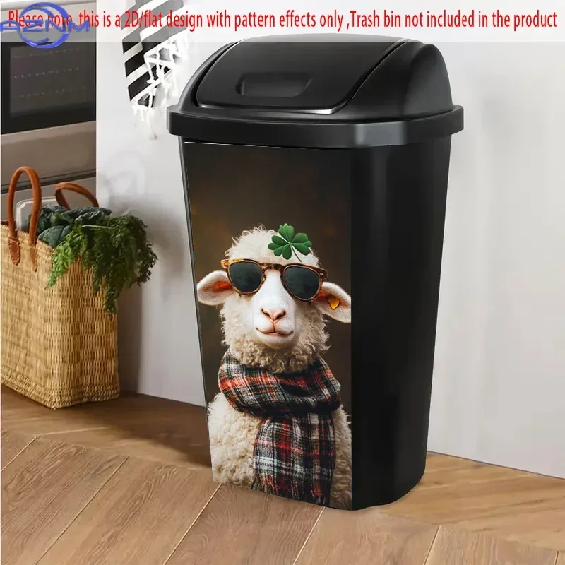 2D 1PC/FLAT, Self-Adhesive Dustbin Stickers,  X  Inches, The Pattern Features a Cute Sheep Wearing Sunglasses, a Scarf,