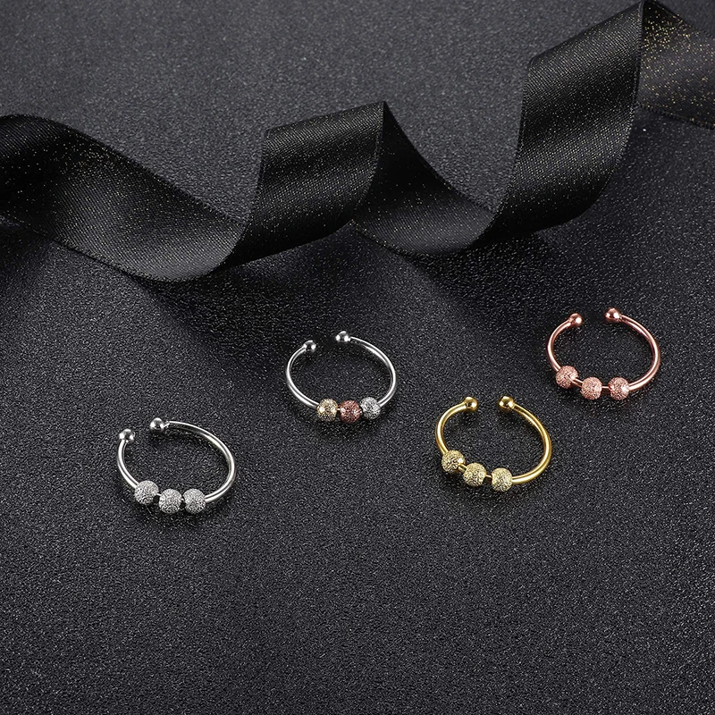 Anxiety Rings For Women Girls Beads Fidget Ring Spinner Spiral Adjustable Open Rings Rotate Anti Stress Pressure Relief Jewelry