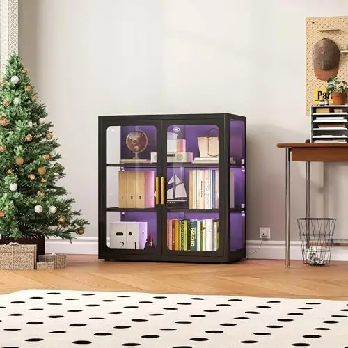 Vitrina con Puertas de Vidrio e Iluminación RGB para Coleccionables | Vitrina de 34 pulgadas con 2 estantes ajustables