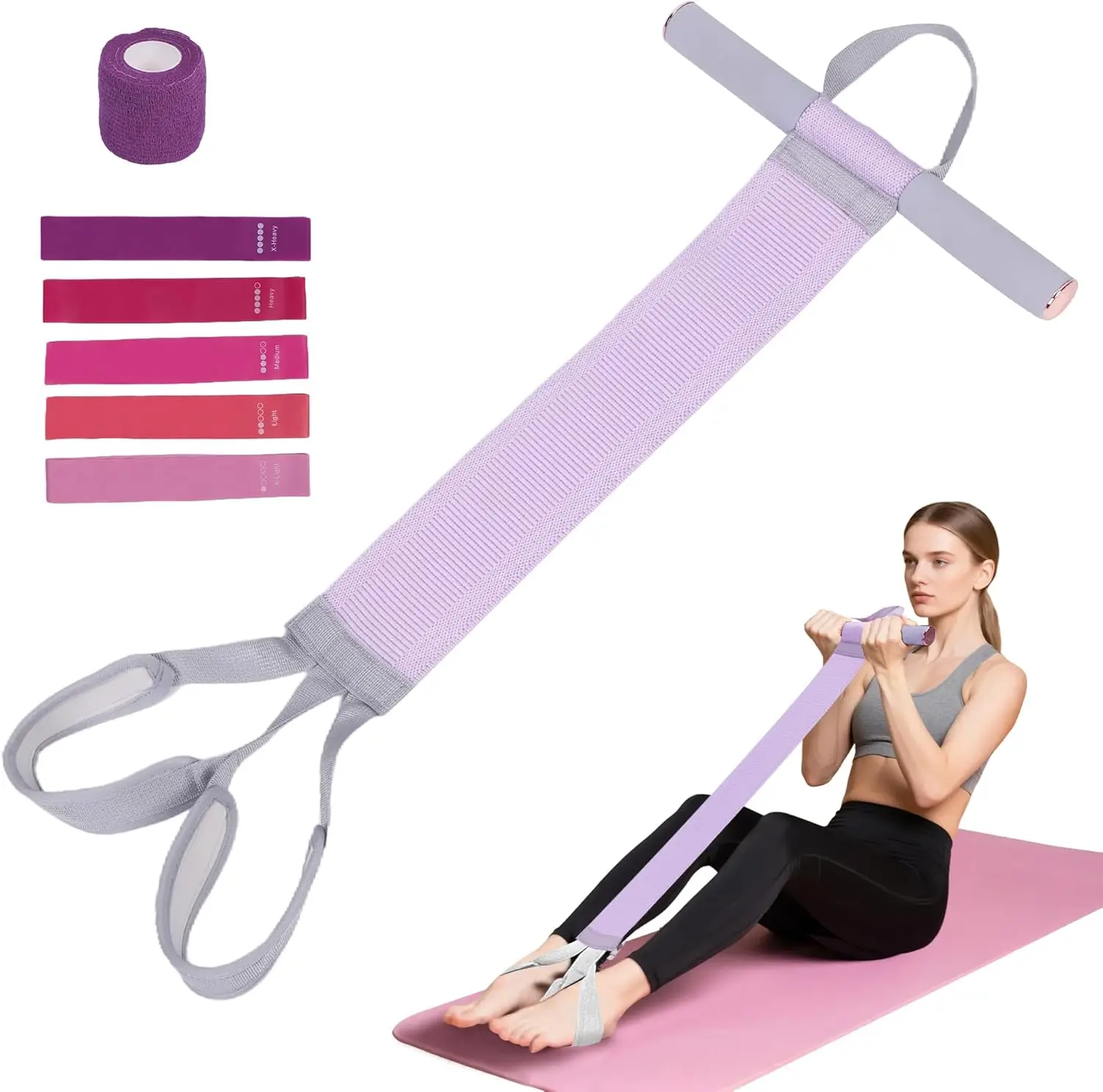 Fabric Resistance Band with Handle & Non-Slip Pedal, 120lb Foot Pedal Resistance Band, Ankle Puller Sit-up Exercise, Multifuncti