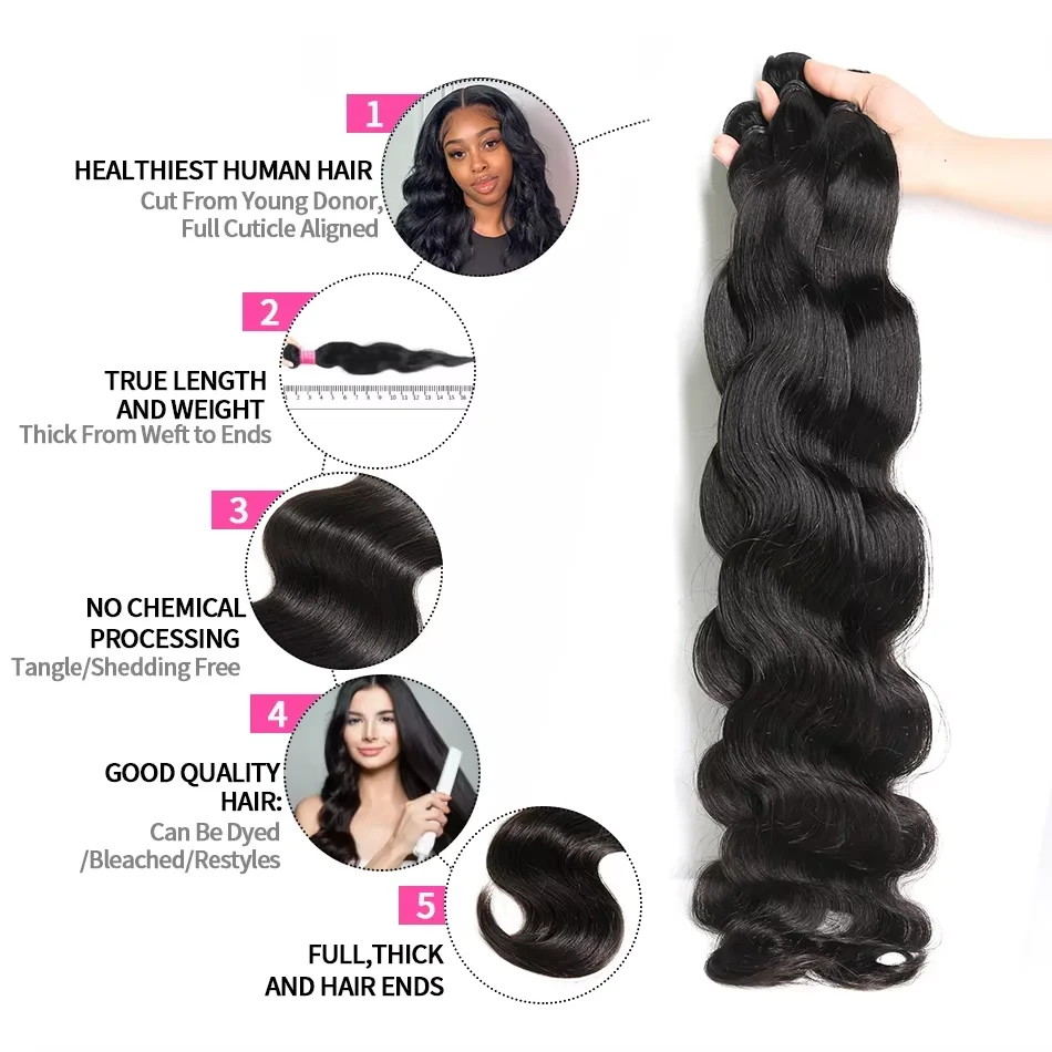16A Body Wave Raw Human Hair Bundles 30 Inch 100% Unprocessed Brazilian Human Hair 1/3/4 Pcs Weave Wavy Virgin Hair Extensions