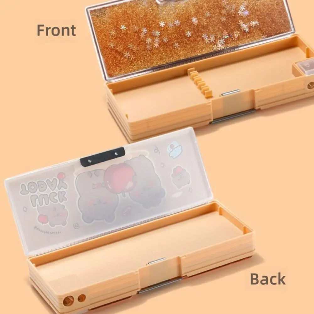 Capybara/Astronaut Multifunctional Pencil Case Double Sided Use Quicksand Decor Stationery Box Large Capacity Pen Bag Students