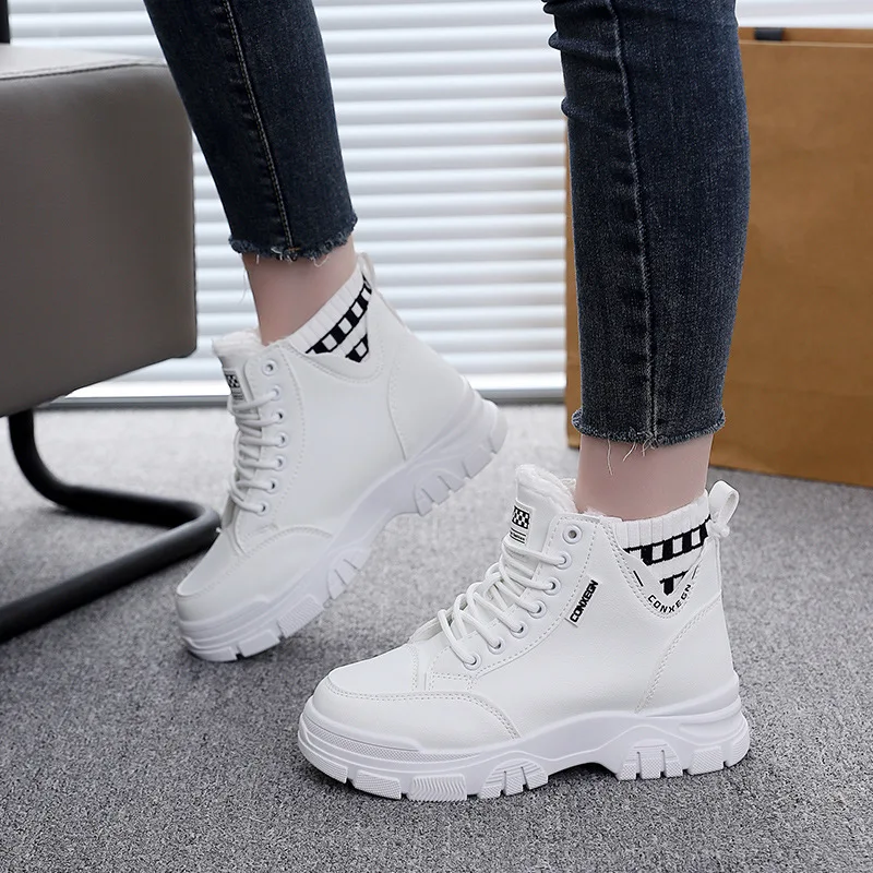 

Winter Solid-Color Women's High-Top Sports Shoes Fleece Cotton Thick-Soled Warm Simple Design for Middle-Aged And Young People