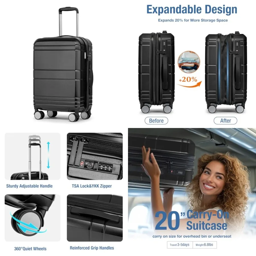 

Carry On Luggage 22x14x9 Airline Approved, Hardshell Carry On Suitcase with Tsa Lock, Small Suitcases with Wheels, Travel Lugga