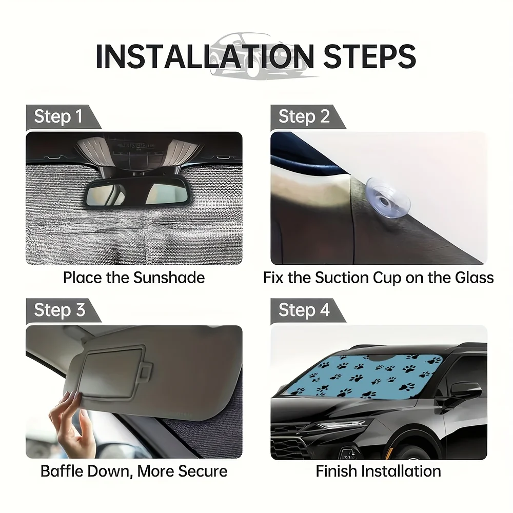 قطعة واحدة من واقي الشمس للزجاج الأمامي بطباعة مخالب الكلب الأزرق للسيارات - تصميم ممتع، حماية من الأشعة فوق البنفسجية وتقليل الحرارة، يناسب معظم المركبات، سيارة S #6