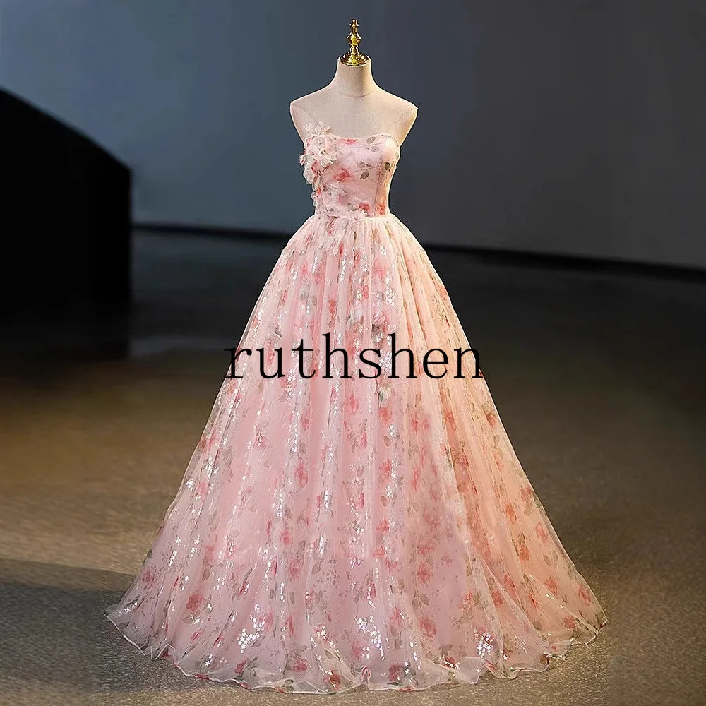 

Pink 2025 New Floral Quinceanera Dress Strapless Flowers Elegant Princess Prom Ball Gowns Floor-length Vestidos Customized