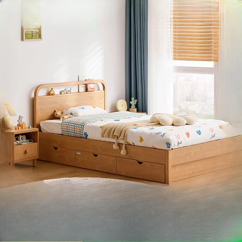 

Children's bed bedroom small apartment solid wood foot 1.2 meters single bed log color boy and girl