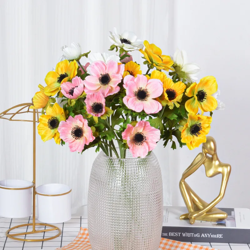 

Sea anemones 3 head branch bouquet artificial flower arrangement DIY wedding party home decoration prop simulation plant flowers