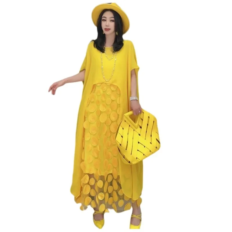 

2024 Summer New Yellow Tank Top Dress Set Versatile Outer Shirt Two Piece Set Women LX583S