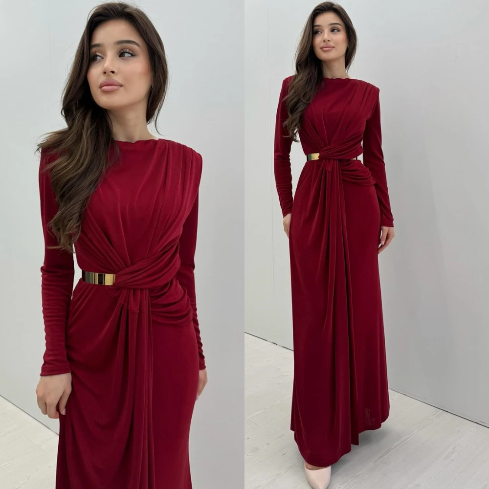 Customized Simple Satin Evening Dress Exquisite Long Sleeves Prom Dresses Modern High Collar Special Occasion Gowns