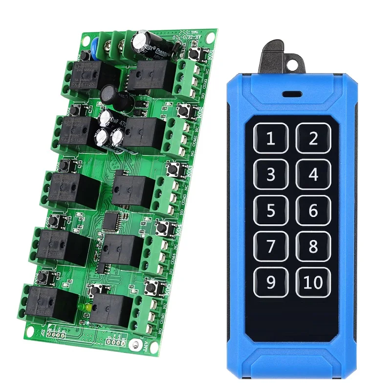 DC 12V 10A 10CH RF sistema de Control remoto Industrial inalámbrico código de aprendizaje Individual luz/lámpara/banda Led electrodoméstico 433MHZ