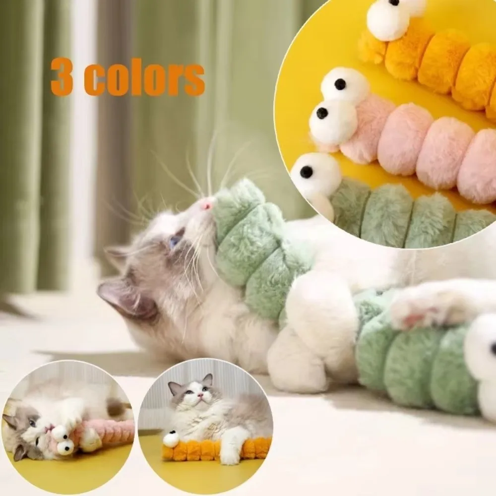 Caterpillar Cat Plush Chew Toy Bite-Proof Chew-Resistant Cats Pillow Toy Soft Comfort Scratch Resistant Interactive Cuddle Toy