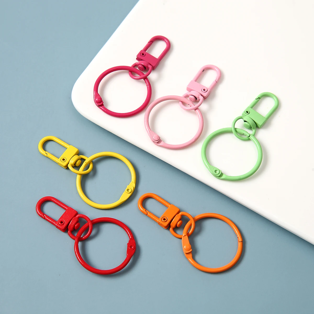 Macaron Color D Spring Snap Hook with Openable Key Ring Rotatable Small Carabiner Clips Metal Hardware for DIY Bag Charms