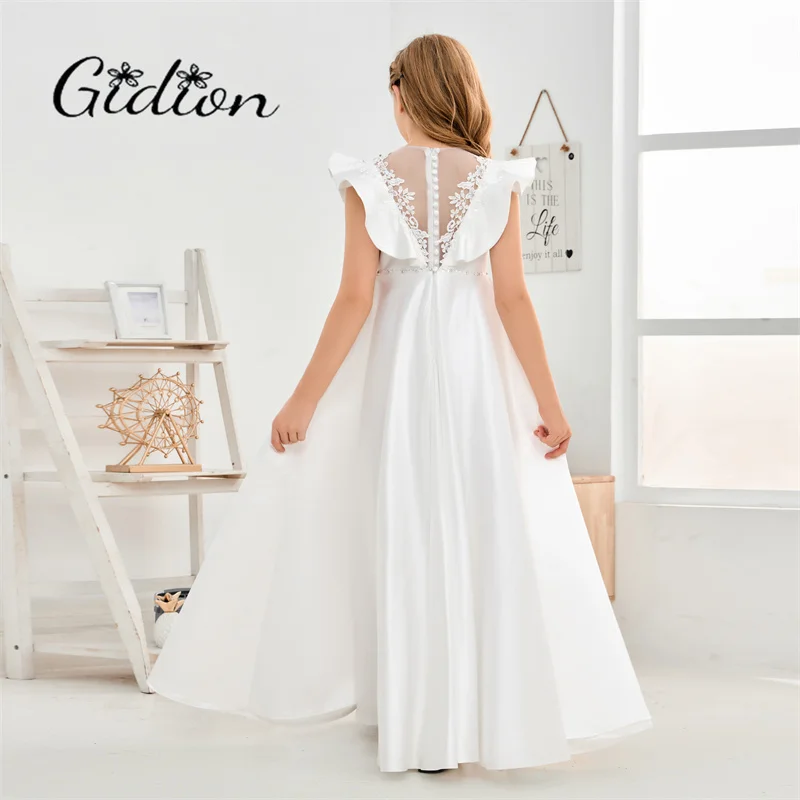Satin Princess Flower Girl & Junior Bridesmaid Dress For Wedding Pageant Festivity Celebration Birthday Evening Party Ball-Gown