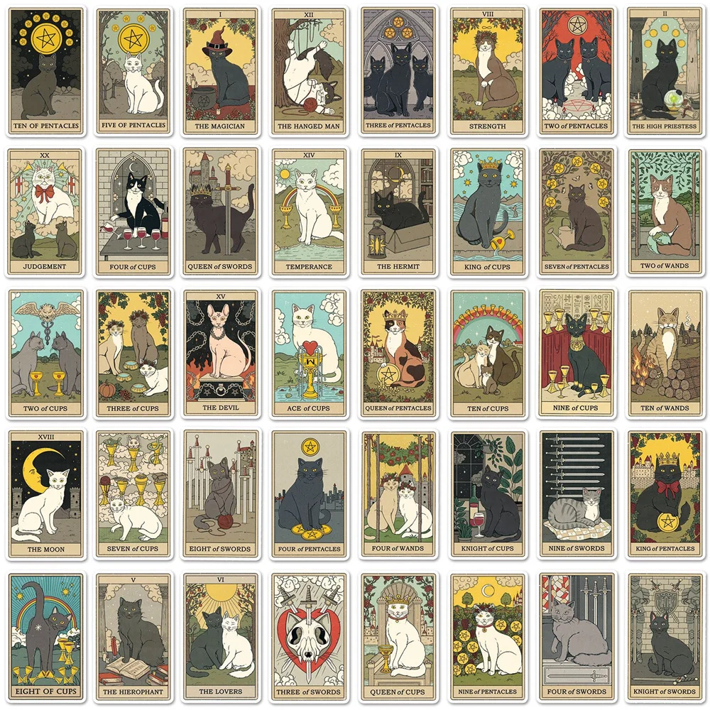 10/30/50PCS New Kitty Tarot Card Sticker Cartoon Creative iPad Computer Luggage Guitar Notebook Decoration Waterproof Wholesale