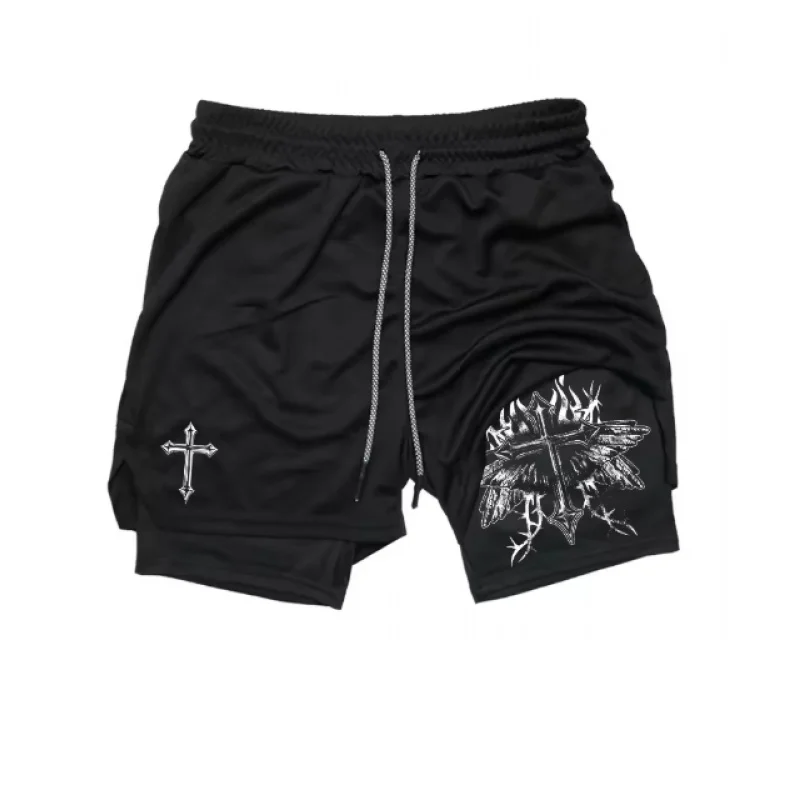 Men's Graphic 2-in-1 Workout Running Shorts Christian Athletic Performance with Phone Pocket And Towel Loop for Gym Outfits