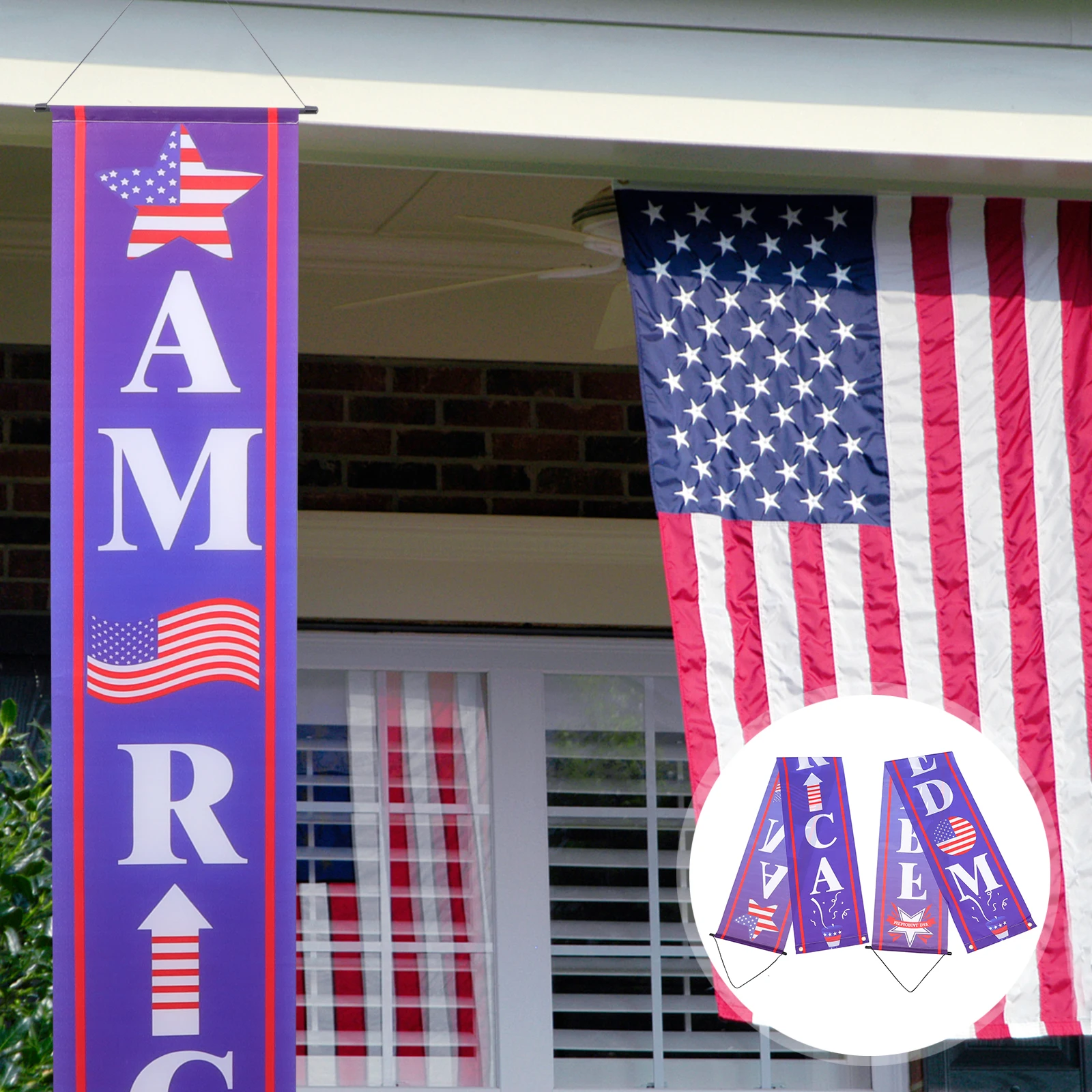 

Independence Day Couplets Patriotic Porch Sign Banner Decorations Bright Colors Large Letters Polyester Easy Installation