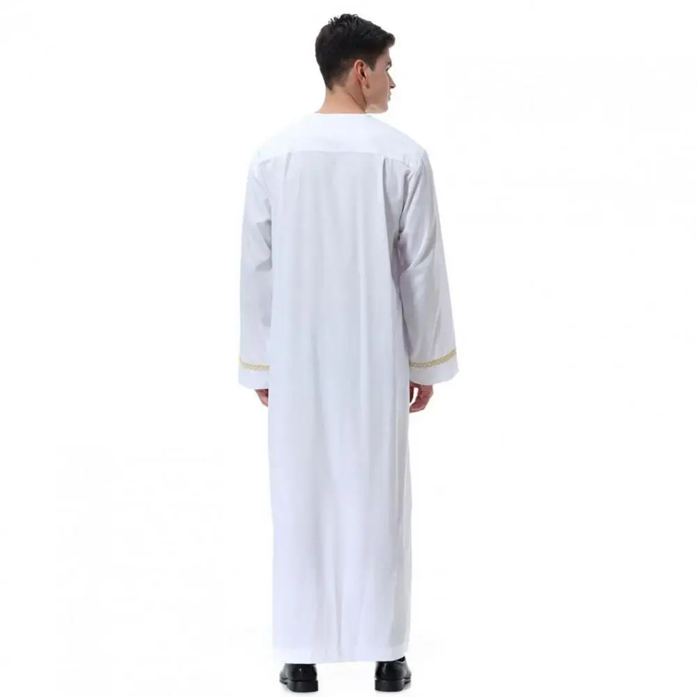 Breathable Men Shirt Solid Color Long Sleeve Shirt Traditional Middle Eastern Men's Maxi Robe with Half Zipper Long Sleeves