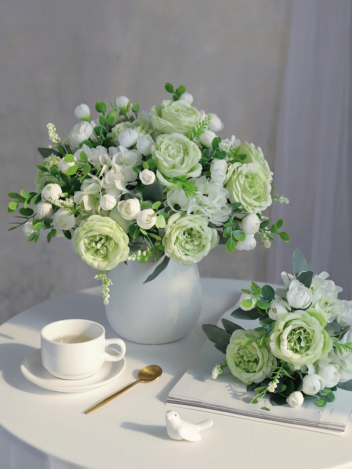 1 Stück künstliche Blumen, Hochzeit, Zuhause, Schlafzimmer, Dekoration, Brautstrauß, Hof, Garten, künstliche Seiden-Pfingstrosen, Hortensien, Vase, Tischdekoration, Outdoor-Geschenk – Detail 5