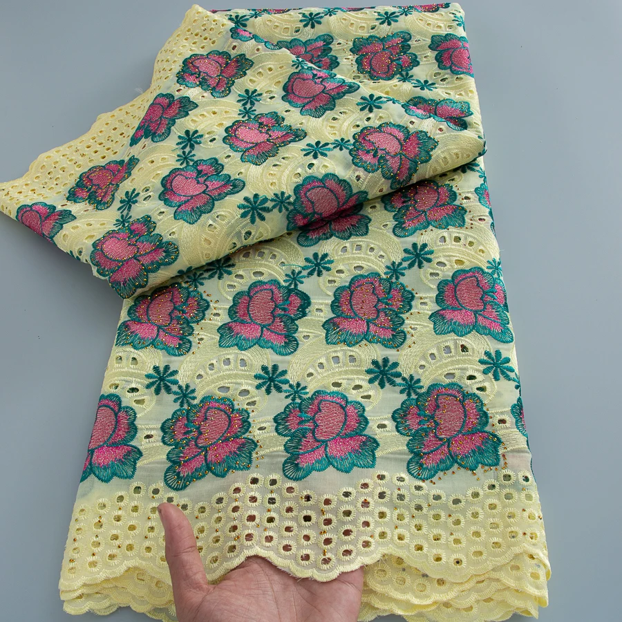 

African Dry Cotton Lace Fabric Swiss Voile 2026 Nigerian Lace Fabric High Quality 5 Yards Embroidery For Diy Dress Sewing