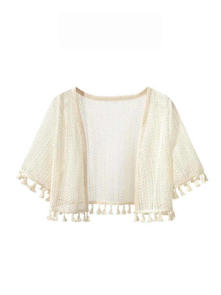 Ice Silk Summer Lightweight Knitted V-Ne Hollow out ort Sve Open Cardigan Women's awl Strap Dr Outerwear